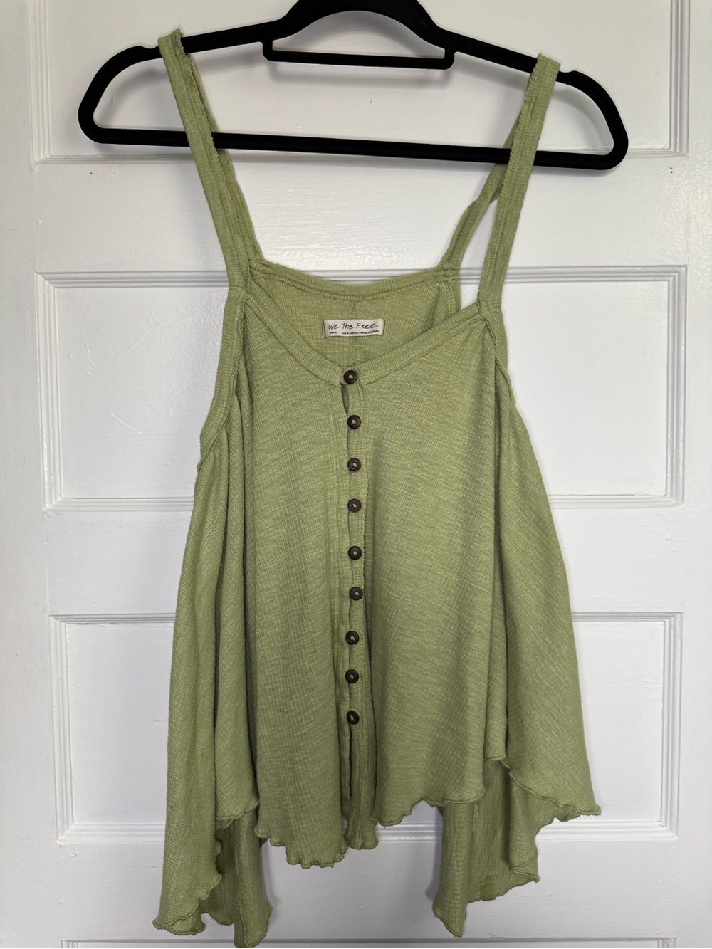 We The Free Dream Weaver Button-Front Flowy High-Low Tank Top Sage Green Boho S